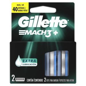 Gillette Mach3+ Repuestos de Afeitar con Extra Lubricaci&oacute;n, 2 Unidades