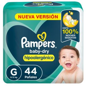 Pampers Baby Dry Hipoalergénico, Pañales Desechables Talle G 44 Unidades