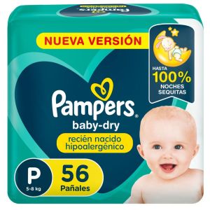 Pampers Baby Dry Recién Nacido Hipoalergénico, Desechables Talle P 56 Unidades