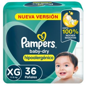 Pampers Baby Dry Hipoalergénico, Pañales Desechables Talle XG 36 Unidades