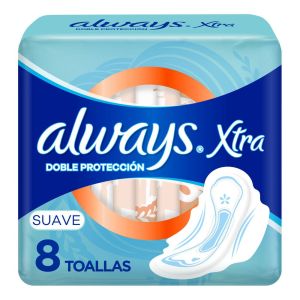 Always Xtra Doble Protecci&oacute;n Suave Toallas Femeninas, 8 Unidades