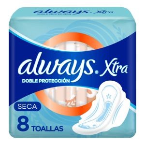 Always Xtra Doble Protecci&oacute;n Seca Toallas Femeninas, 8 Unidades