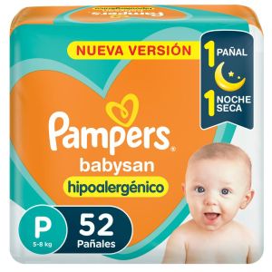 Pampers Babysan Hipoalergénico, Pañales Desechables Talle P 52 Unidades