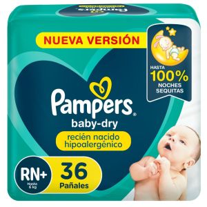 Pampers Baby Dry Recién Nacido Hipoalergénico, Desechables Talle RN+ 36 U