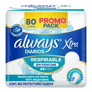 Always Xtra Diarios Respirable Protectores Diarios 80 Unidades