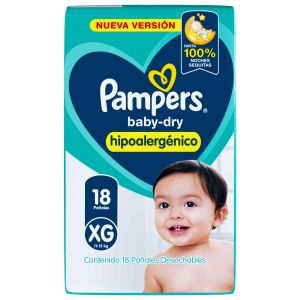 Pampers Baby Dry Hipoalergénico Pañales Talle XG 18 Unidades