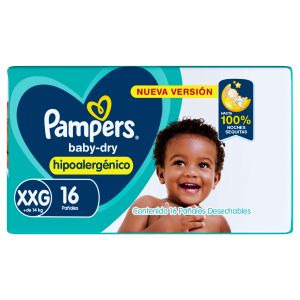 Pampers Baby Dry Hipoalergénico Pañales Talle XXG 16 Unidades
