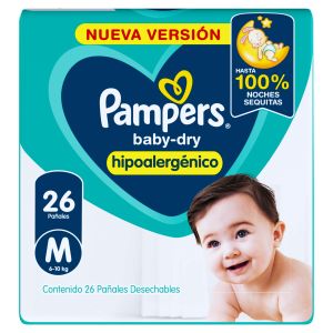 Pampers Baby Dry Hipoalergénico Pañales Talle M 26 Unidades
